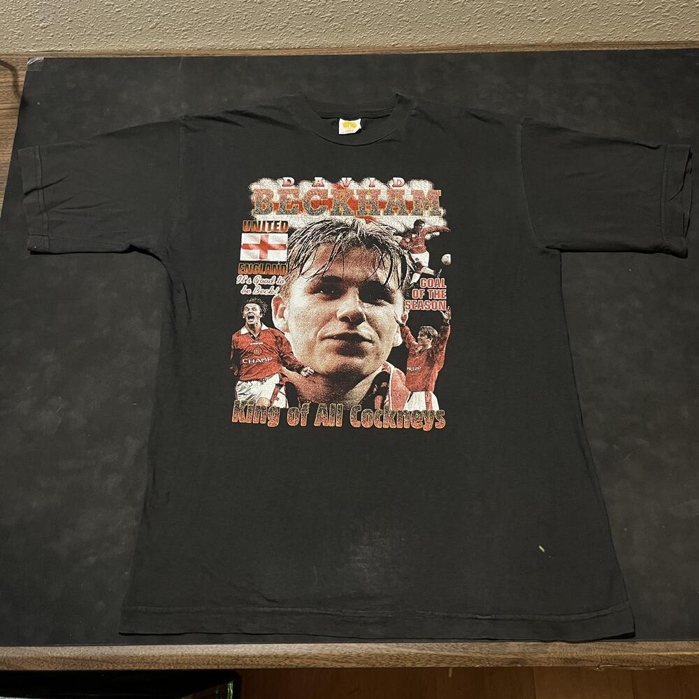 Vintage Manchester United David Beckham Rap Tee Shirt Soccer 90s Premier League